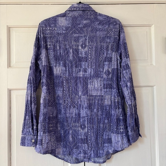 J. McLaughlin Lois Crinkle Shirt Size Medium Purple Patchwork‎ Quilted Button Up - Picture 8 of 13